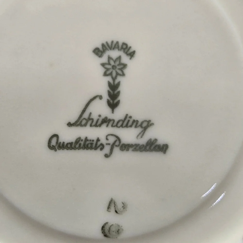 Schirnding Bavaria Porcelain Teacup Saucer Set Green Gold Floral Vintage Germany
